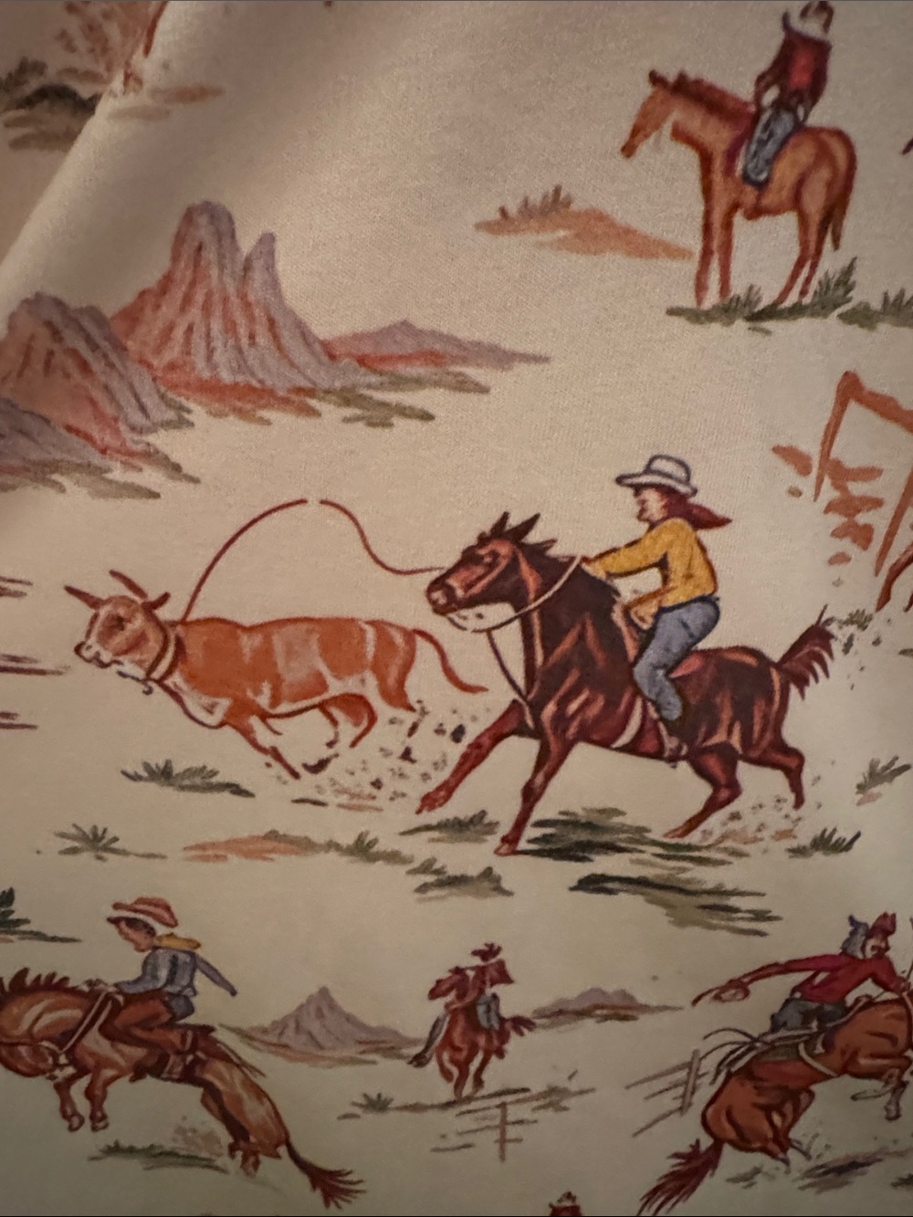 Cowboy Print Short Sleeve Men’s Shirt - Cream with Brown Western Motif - Picture 8 of 9
